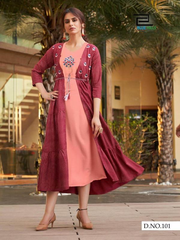 Blue Hills Festive Style 1 Rayon Fancy Kurti With Shrug Collection 